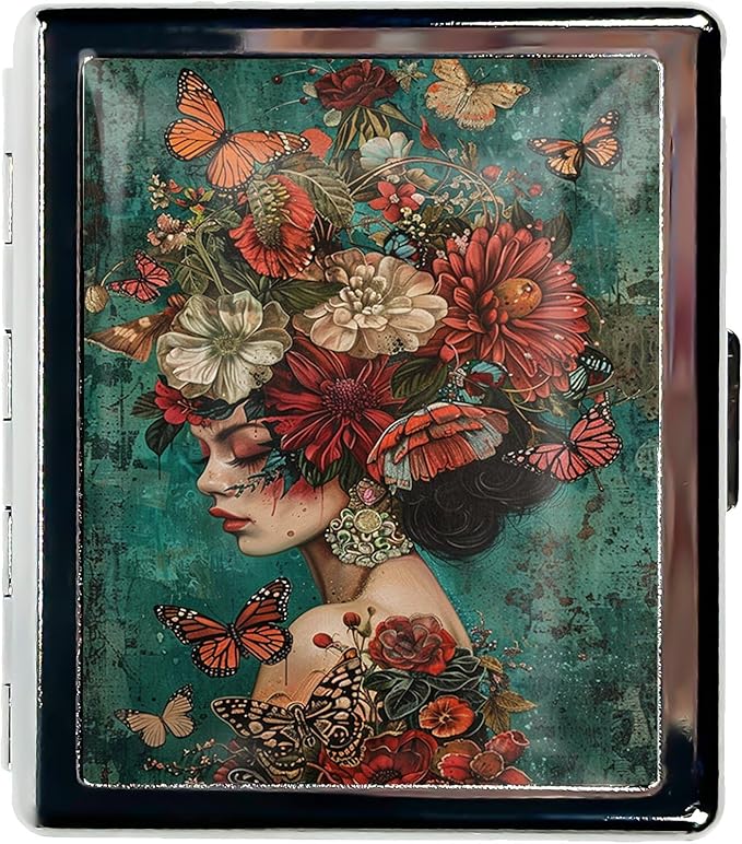 Cute Travel Pill Box Organizer with 8 Compartments - Compact and Fashionable Pill Case with Mirror - Ideal for Medications (Butterfly Crown Girl)