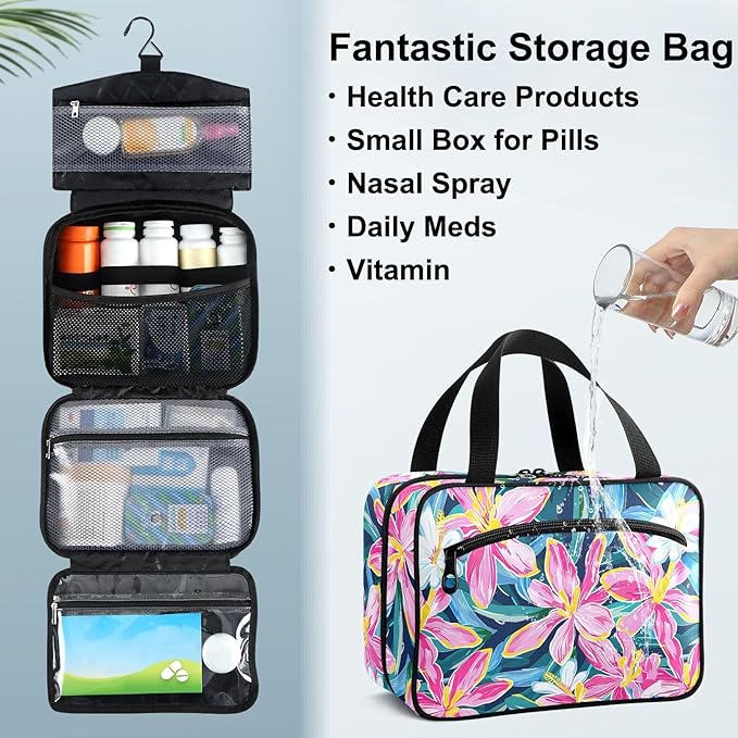 Fustylead Pink Lily Flowers Green Leaves Large Medical Supplies Organizer Bag with Zipper Empty First Aid Bag Trauma Kit for Traveling Hiking Camping