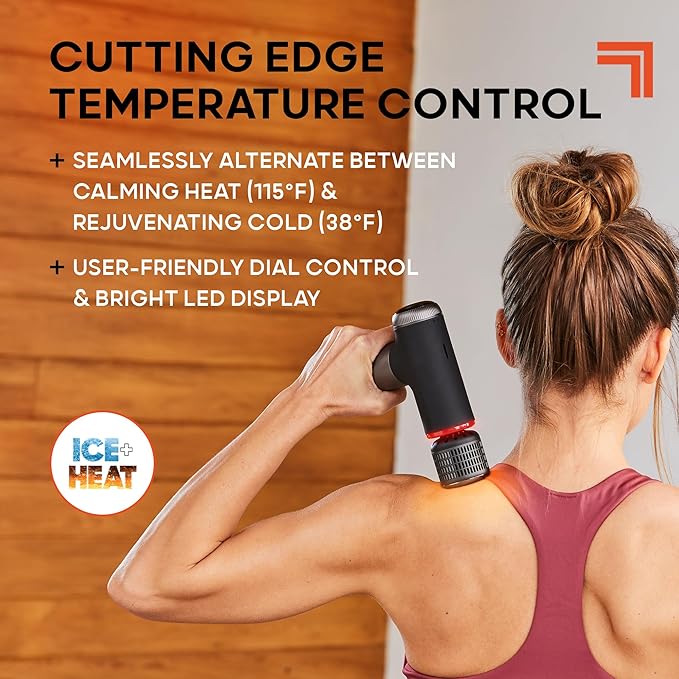 Sharper Image® Powerboost® Pro+ Hot & Cold Compact Deep Tissue Massage Gun - 6 Speed, 4 Attachments, Travel Case| Soothing Heat & Cold Therapy| Portable Lightweight Full Body Shoulder & Back Massager