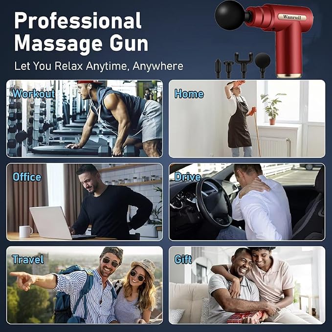 Massage Gun,Upgrade Deep Tissue Muscle Massager for Pain Relief,Percussion Massager with 4 Massage Heads & Silent Brushless Motor,Portable Handheld Massager Gifts for Women Men