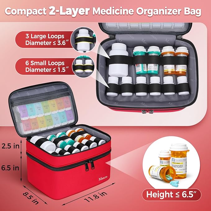 Mancro Dual Layers Medicine Organizer Bag, Pill Bottle Organizer Storage with Lockable Zipper, Medication Travel Bag for Pills, Vitamins, Medical Supplies for Home Storage, XL