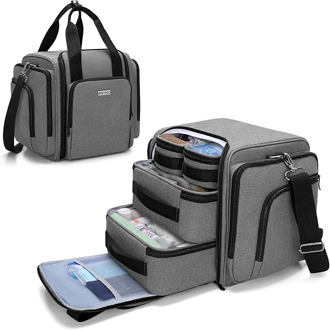BAFASO Large Pill Bottle Organizer with 4 Inner Removable Pouches, Medicine Bag Come with Shoulder Strap (Bag ONLY),Gray