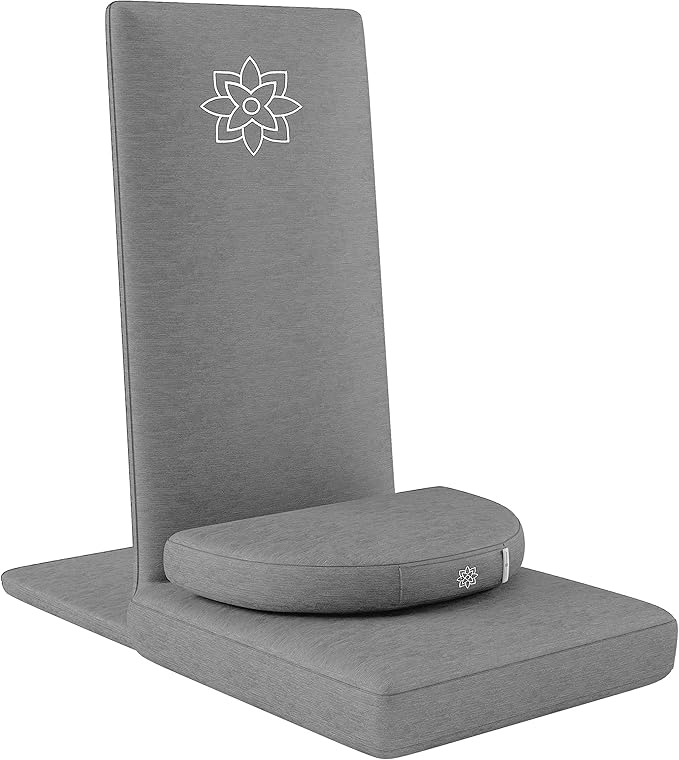 Mindful Modern Folding Pro Meditation Chair - Adjustable Meditation Seat with Back Support and Half Moon Buckwheat Meditation Cushion - Comfortable Mindfulness Living Room Floor Chair