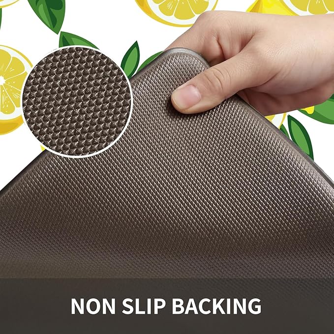Lemon Kitchen Mats for Floor - Anti Fatigue Mats for Kitchen Floor, Cushioned Non-Skid Washable Memory Foam Rug for Office, Sink, Laundry (17.3"×47"×0.47") White