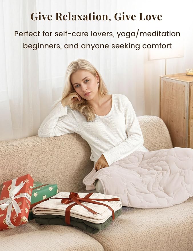 ZonLi Weighted Lap Blanket 5lbs for Meditation, Yoga, Napping, Sleeping and Travel, Cotton Weighted Blanket for Adults,Skin Friendly & Machine Washable, 29x24 inches, Cream White