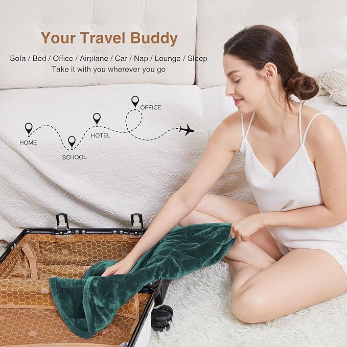 Alomidds Weighted Lap Blanket 7lbs, Cozy Breathable Flannel Weighted Lap Pad for Adults, Small Weighted Blanket for Travel, Couch, Green, 29" x 24"