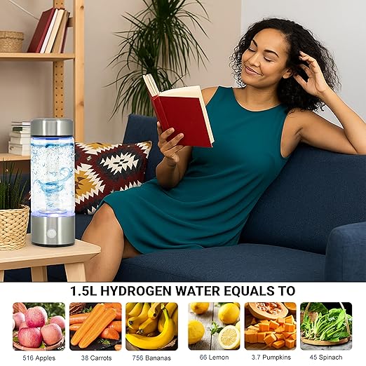Hydrogen Water Bottle Generator – 3Min Rapid Hydrogenation 1680 PPB, SPE PEM Technology – 420ml Capacity – Portable Rechargeable Ionizer Machine – Health Care Gift for Travel, Sports, Home, Office