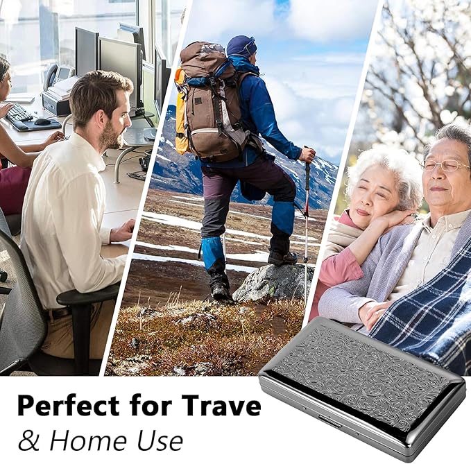 Portable 7-Day Metal Pill Case, Featuring 8 Compartments—Perfect for Travel. BPA-Free. (L-Black, Large)
