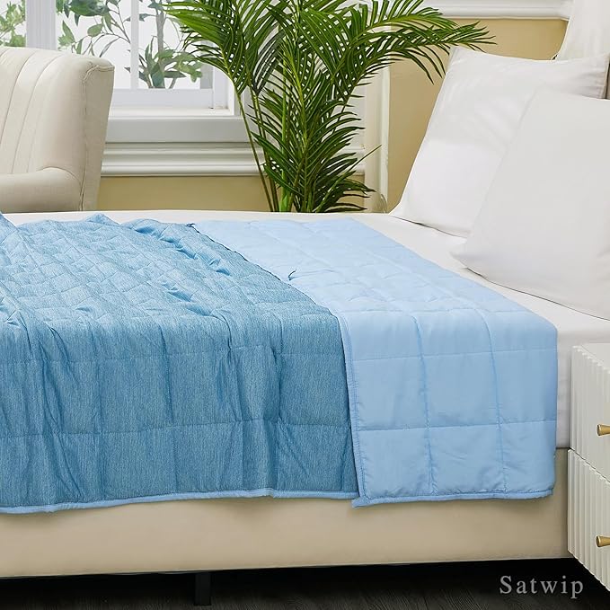 Satwip Cooling Weighted Blanket Queen Size 15 lbs Cool Moire Jersey Bed Blanket for Hot Sleeper with Soft Breathable Sanded, 60 x 80 inches, Blue