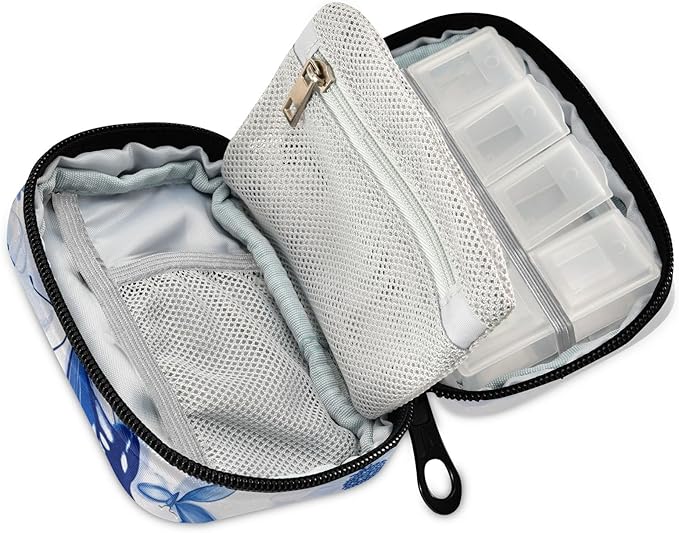 Travel Pill Case Abstract Flowers Floral Weekly Small Pill Box 7 Day Pill Box Pill Organizer Bag