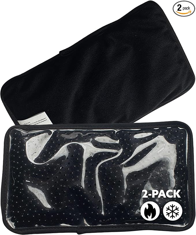 Alpi Rectangle Plush Gel Bead Ice Pack – 2 Pack Reusable Ice Packs with Beads for Hot & Cold Therapy - Soft, Plush Comfort for Muscle Aches & Relaxation (Black)
