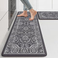 KIMODE Comfort Kitchen Mats for Floor Cushioned Anti Fatigue 2 Piece,Boho Floral Kitchen Rugs Non Slip,Waterproof Memory Foam Kitchen Mat Carpet for Laundry Office Home,Dark Grey 17"x29.5"+17" x47”