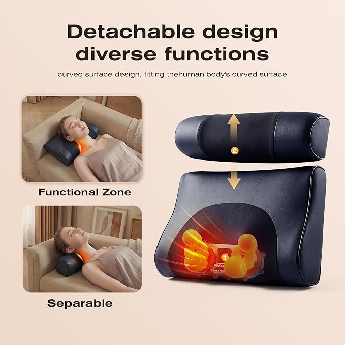 Neck Massager with Heat, 4D Shiatsu Deep Kneading for Pain Relief in Neck, Back, Shoulders, Legs & Feet, Deep Tissue Portable Massage Pillow,Rechargeable Cordless, Perfect Birthday Gifts for Women