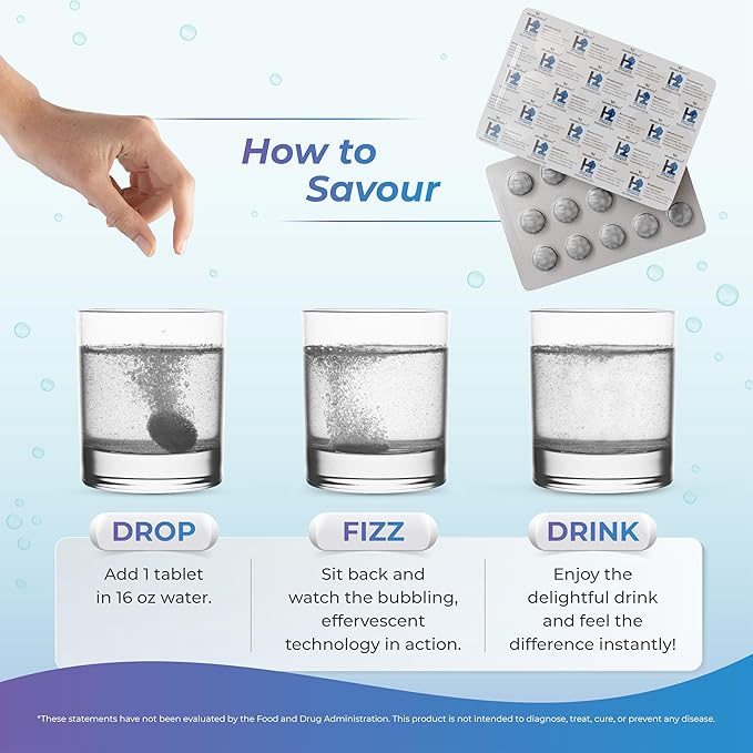 Wellness Extract H2 Molecular Hydrogen Water Tablets with effervescent Technology for Healthy Hydration, Optimal Energy, and Metabolism Support; 8 PPM. (30, Unflavored)