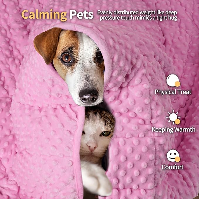 LaSyL Weighted Blanket for Pets | Thunder Blanket for Dogs Anxiety | Premium Soft Minky | Relaxation & Calming & Anti Anxiety | Used in Car, Bed, Couch | Pink, Washable Large (40"x47")