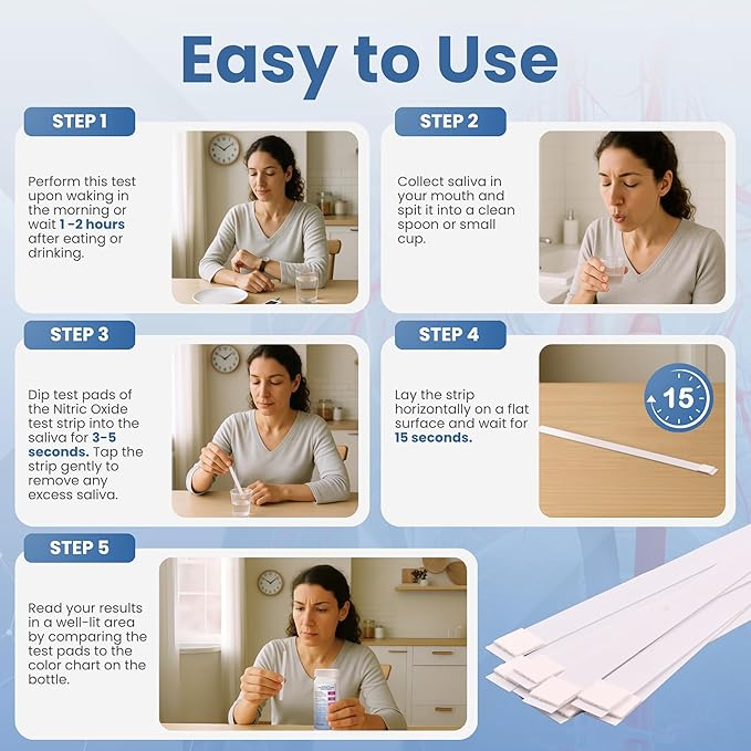 Nitric Oxide Test Strips (25 Pack) – Easy-to-Use Saliva Test for Nitric Oxide Levels | Results in 15 Seconds | Track the Effects of NO Supplements | Support Energy, Circulation & Natural Wellness