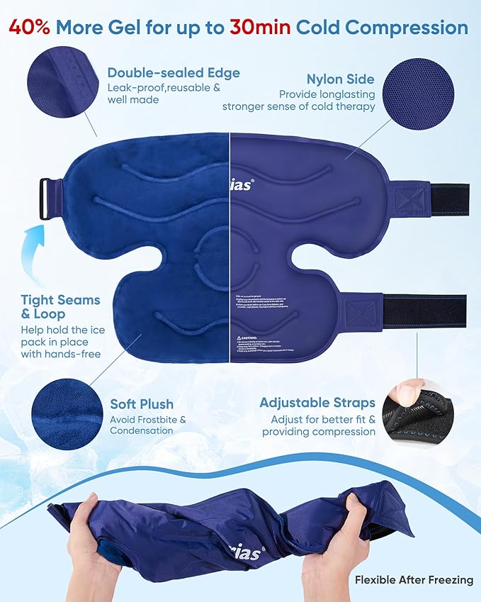 Forias 21" XXXL Ice Pack for Pain Relief, Gel Ice Packs for Injuries, Reusable Knee Ice Pack Wrap with Cold Compression for Knee After Surgery, Swelling, and ACL,Blue