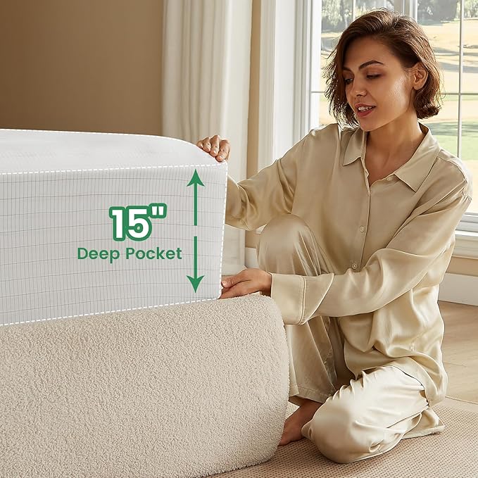 Grounding Sheets, 10% Silver Infused Bed Sheets Grounding Bed Sheets, 90% Organic Cotton Grounded 400 Threads Bedding [Full - 54"x75"x15",Off White]
