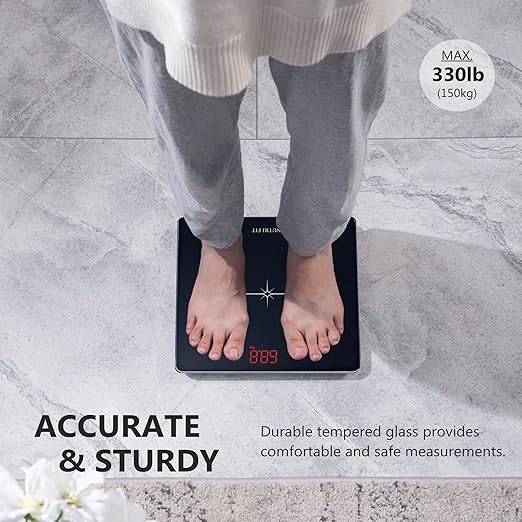 NUTRI FIT Digital Scale for Body Weight, Precision Bathroom Weighing Scale Step-On Technology High Capacity - 330 lb, LED Display with High Precision Measurements, Black