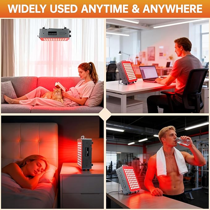 Red Light Therapy for Body, 4 Chip LED Light Therapy Panel with Near-Infrared Light 630nm 660nm 850nm 940nm, 138W High Power 60 LED Red Infrared Light Device, Includes Hanging Kit & Handle,Grey