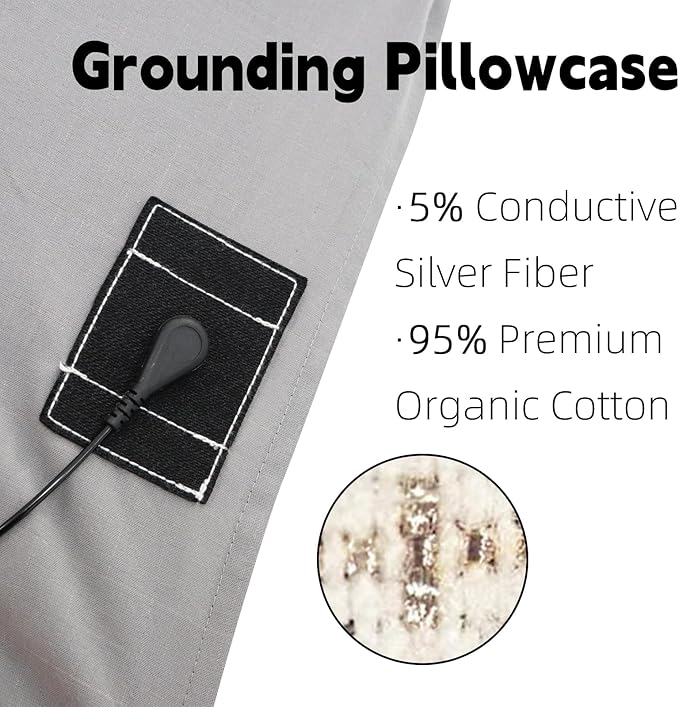Grounding Pillowcase with Organic Cotton Silver Fiber, Conductive Grounding Pillow Case for Better Sleep, Gray, 20x30 inch