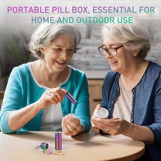 VTAR 100% Waterproof Stainless Steel Pill Case - Leakproof Single Compartment Pill Organizer, Portable Travel Keychain Pill Box for Purse Pocket (Small Pill Container)