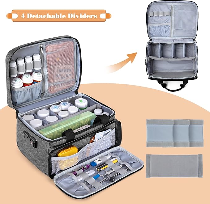 CURMIO Pill Bottle Organizer Storage, Medication Lock Box for Pill Organizer and Medical Supplies, Gray (Patented Design)