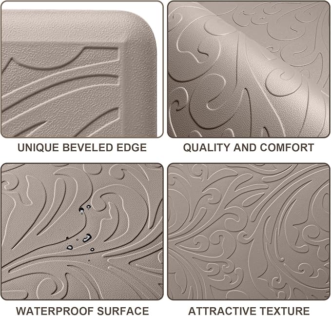 KMAT Kitchen Mat Cushioned Anti-Fatigue Waterproof Non-Slip Standing Mat Ergonomic Comfort Rug for Home,Office,Sink,Laundry,Desk 17.3" (W) x 28"(L),Khaki