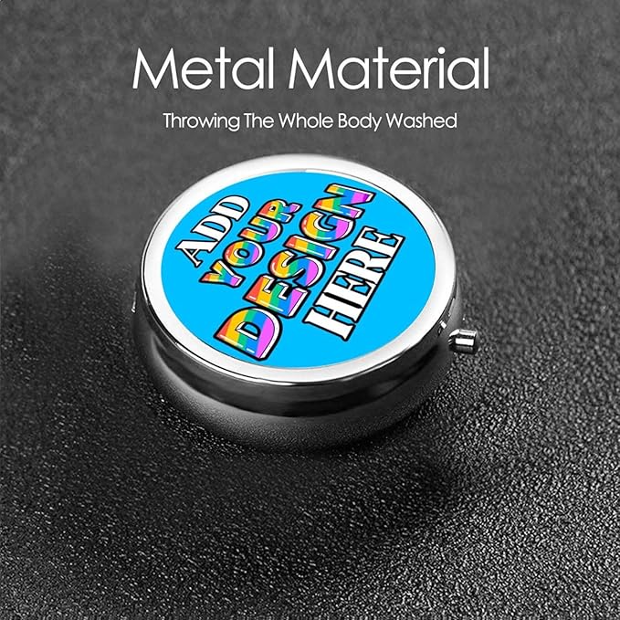 Custom Pill Box, Medicine Pill Organizer Case Container Travel Pill Holder Vitamin for Purse Med Wallet Portable Mini Pastillero Round, Deep Sky Blue, Personalized Gifts with Photo