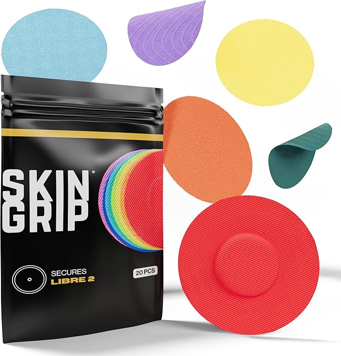 Skin Grip Freestyle Libre 2 Sensor Covers & Lingo CGM – Waterproof and Sweatproof Adhesive for 10-15 Days, Pre-Cut Medical Tape, Continuous Glucose Monitor Patch – 20 Pack, Rainbow Pack