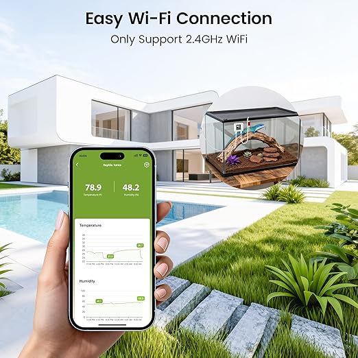 MOCREO WiFi Reptile Hygrometer Indoor Thermometer, Smart Humidity and Temperature Sensor, Remote Monitor with App Push Notification, Email Alerts, 2-Year Data Export, for Greenhouse Incubator