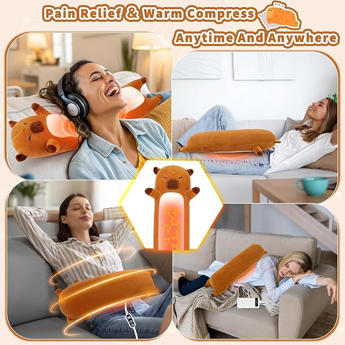 Capybara Heating Pad-USB Heated Plush Stuffed Animals for Period Cramps and Menstrual Pain Relief,20” Portable Electric Heating Pad,Built-Pocket Plushie for Women Mom Girls Birthday Gifts