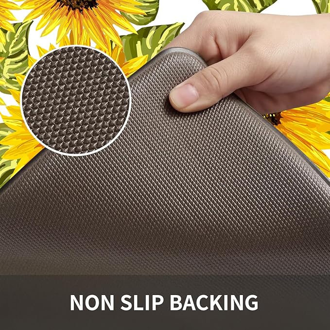 Sunflower Kitchen Mats for Floor - Anti Fatigue Mats for Kitchen Floor, Cushioned Non-Skid Washable Memory Foam Rug for Office, Sink, Laundry (17.3"×59"×0.47")