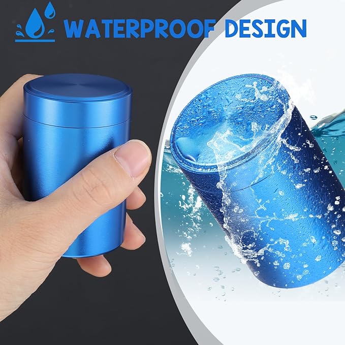 Portable Round Metal Pill Case, Aluminum Alloy Pill Holder, Waterproof Medicine Organizer for Travel, Outdoor, Vitamins, Fish Oils, Blue