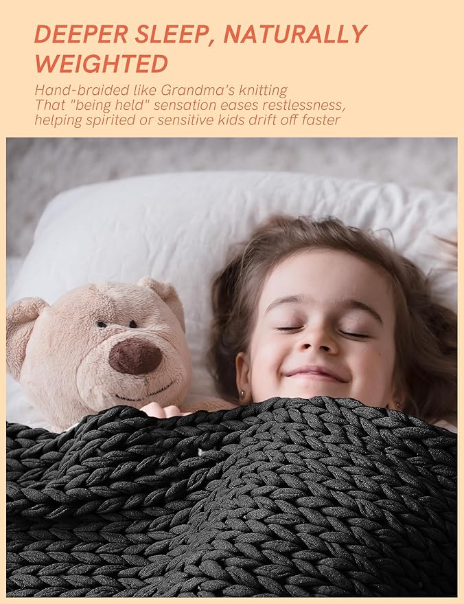 YnM Cooling Weighted Blanket, 100% Cotton Handmade Chunky Knitted Blanket, Weighted Lap, Breathable Heavy Blankets, Machine Washable Throw for Sleep or Home Decor (Dark Grey, 25x35 Inch, 3lbs)