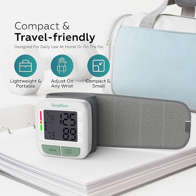 Wrist Blood Pressure Monitor for Home Use – FDA 510(k) Cleared Class II Medical Device, Digital Wrist Cuff 13.5–21.5 cm, 2.1" LCD Display, Dual User, Travel Case (U60A)