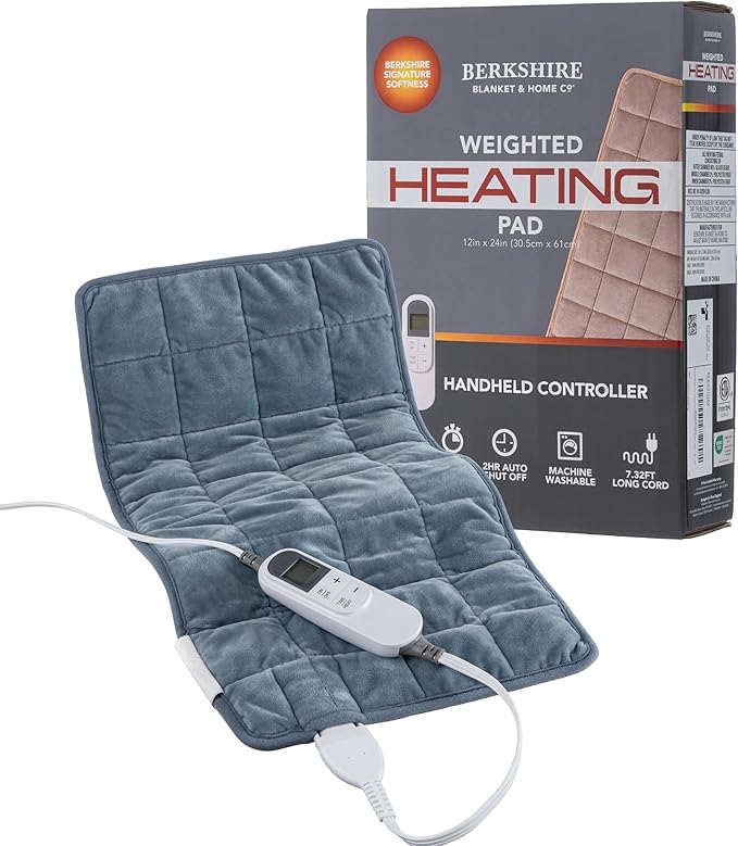Berkshire Blanket Weighted Heating Pad - 12"x24" Electric Heat Wrap with 10 Heat Settings & Auto Shut Off - Soothing Heat Wrap for Back, Neck, Shoulders, Legs, Abdomen - Machine Washable & Portable