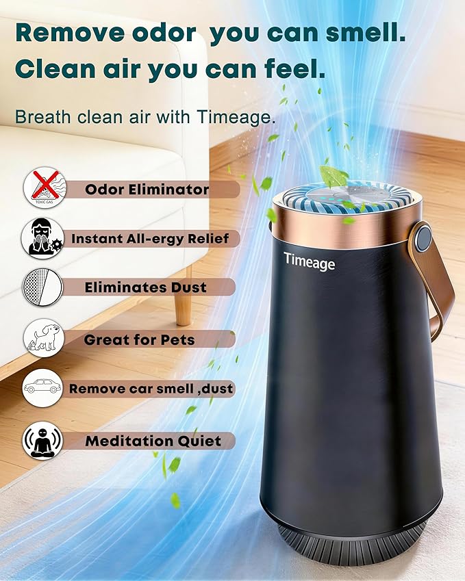 Small Ionic Air Purifier for Bedroom & Home– Silent HEPA Filter – Covers 250 Sq Ft - Free Cleaner for Pets, Hair, Smoke, Dust, Scent & Dander – Rechargeable Design with Ozone Generator