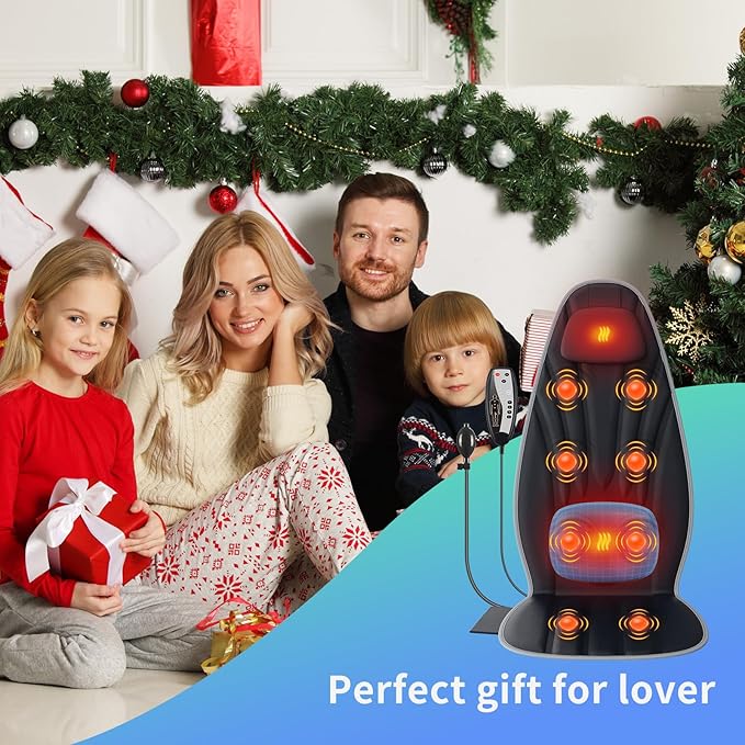 SLOTHMORE Back Massager with Heat Seat Massager for Full Back with 8 Vibrating Motors and 2 Heat Levels, Massage Chair Pad with Lumbar Support Suitable for Office/Home/Gift