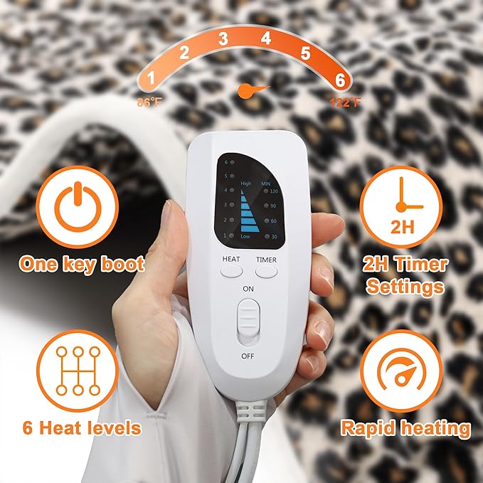 Deepsoon Heating Pad,Electric Heating Pads for Back,Neck,Abdomen,Moist Heating Pad for Shoulder,Knee,Arms,Legs,Dry/Moist Heat & Auto Shut Off,Christmas Gifts for Men and Women,Leopard Print,33x17 Inch