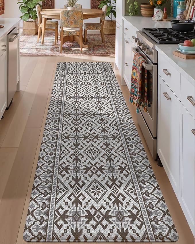 LUMI Anti Fatigue Kitchen Cushioned Mat for Floor, Padded Waterproof Runner for Standing, Stain Resistant Comfort Rugs for Home, Sink, Laundry, 24x87