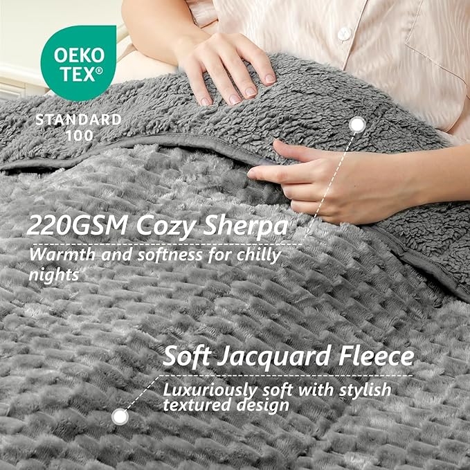 Mr. Sandman Weighted Blankets for Adults Queen Size 20lbs, Warm Sherpa Fleece Throw Blanket for Sleep and Calm, Soft Cozy Heavy Bed Blanket with Jacquard Flannel, 60 x 80 Inches, Grey