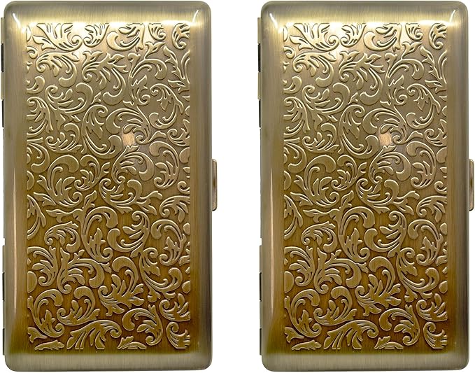 Set of 2 Metal-Plated Weekly (7-Day) Pill Box Case & Portable Medicine Organizer (Large Antique Brass Victorian)