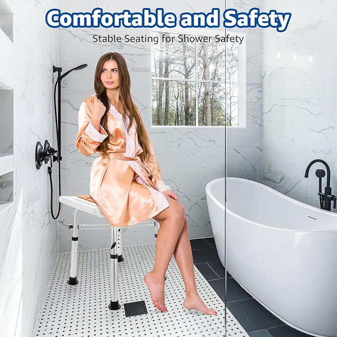 Shower Chair Bath Stool Seat 350 Lbs, Height Adjustable Bath Bench with Padded Seat for Seniors, Shower Stool Chair for Inside Shower, Shower Seat Stool with Heavy Duty Crossbar Support (Orange)