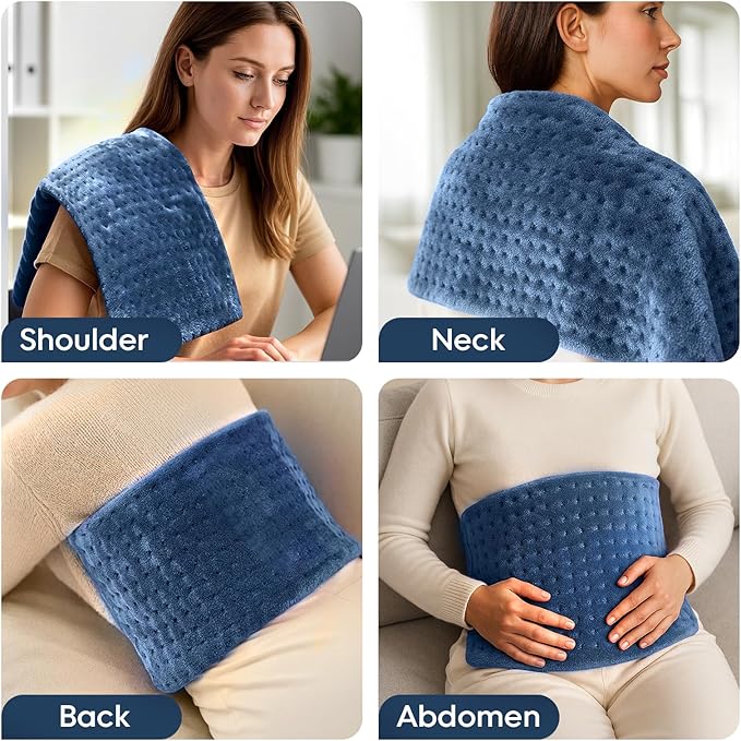 Heating Pad,Electric Heating Pads for Back,Neck,Abdomen,Moist Heating Pad for Shoulder,Knee,Arms,Legs,Dry/Moist Heat & Auto Shut Off,Birthday Gifts for Men and Women, 24x12 Inch (Blue)