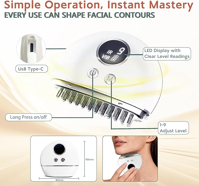 Lymphatic Contour Face Brush - Electric Face Massager with 9-Level Vibration & Microcurrent for Lymphatic Drainage, Puffiness Reduction, Double Chin and Jawline Sculpting (White)