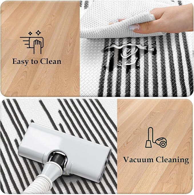 KIMODE Kitchen Mats Cushioned Anti Fatigue, Black Line Geometric Kitchen Rugs Sets of 2, Padded Kitchen Floor Mats Non Slip, Standing Desk Mats for Laundry Office Sink 20"x47"+20"x32"