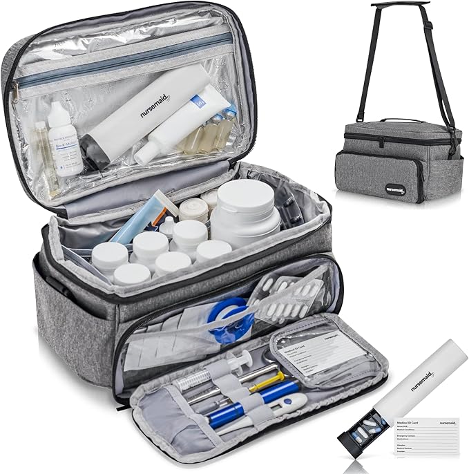 Medicine Bag with 7-Day Pill Organizer & Medical ID Card | Insulin Cooler Travel Case & Med Bag with Temp Control & Zipper Pouch for Injectables | Cold Storage Medicine Organizer