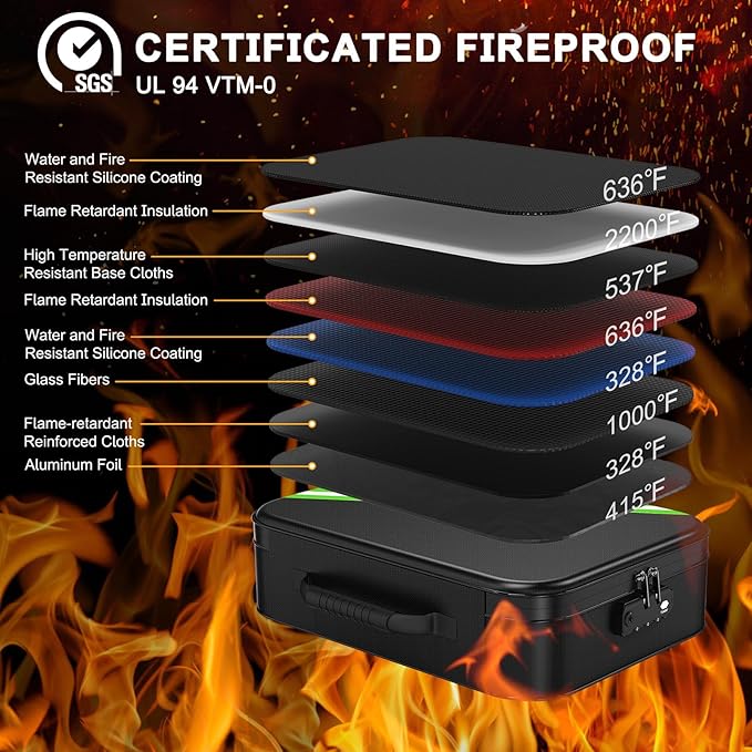 Noiposi 5200℉ Fireproof Document Box, 16.1x 11.4x4.3 Inch Waterproof and Fireproof Document Organizer,Portable Home Travel Safe Storage Box for Legal Size Documents,File and Birth Certificate,Black