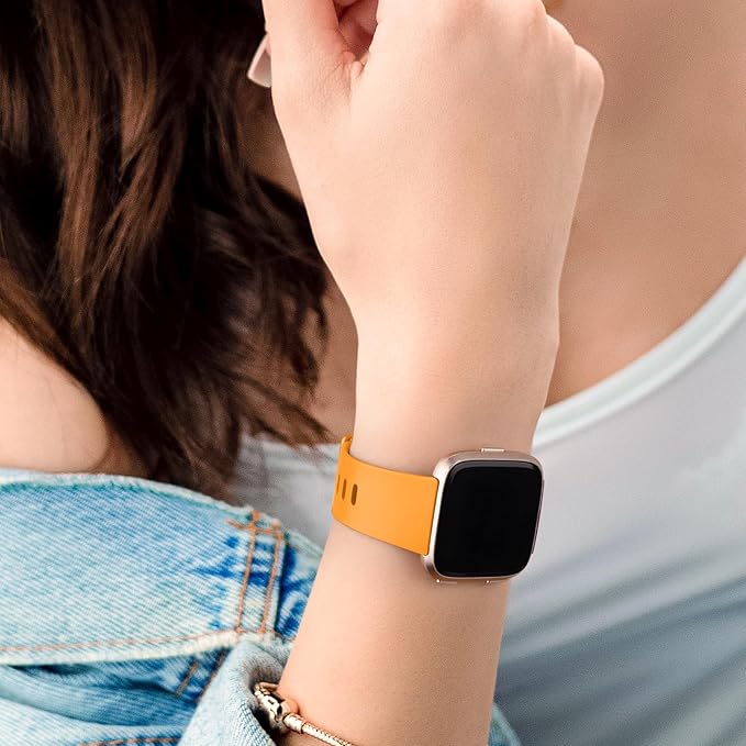 Mugust Sport Bands Compatible with Fitbit Versa 2 / Fitbit Versa/Versa Lite/Versa SE, Classic Soft Silicone Replacement Wristbands Straps for Fitbit Versa 2 Smart Watch Women Men (Large,Turmeric)